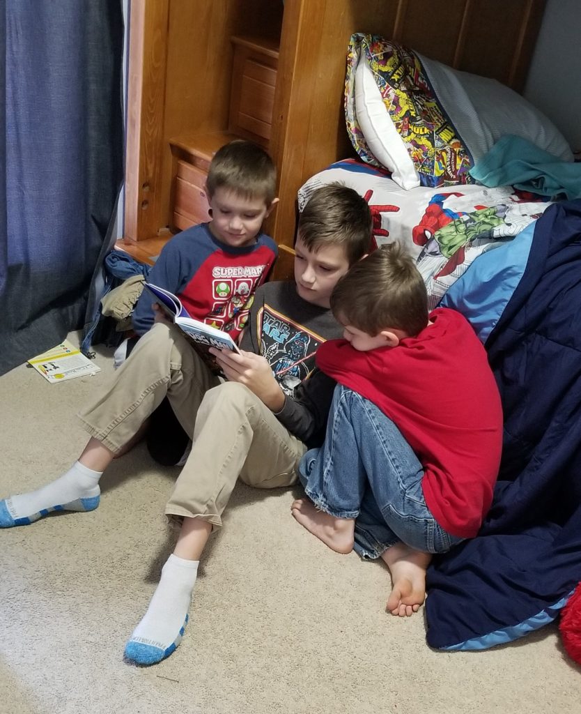 Teach your kids to love learning and reading. Homeschooling can give kids the chance to love learning. Here are my boys reading by choice together.