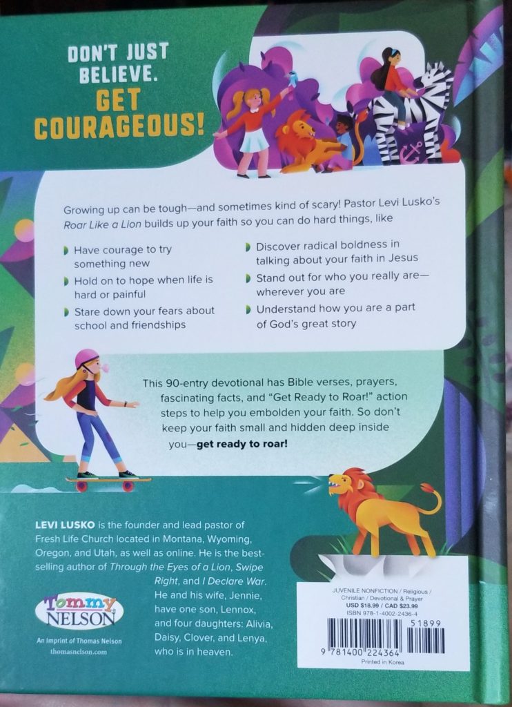 Complimentary Product Received ~ Roar Like a Lion is a devotional book for kids to give them courage in their Faith in Jesus.