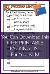 Getting ready for a trip with kids. Click here for a free printable list to help teach your kids some responsibility as you prepare for your vacation!