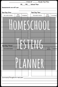 Click to Download your Free Printable Homeschool Testing Planner and Read how to test your homeschoolers without Stress!