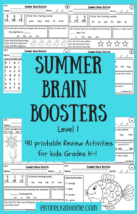 Click for a great summer review packet for kids grades K-1!